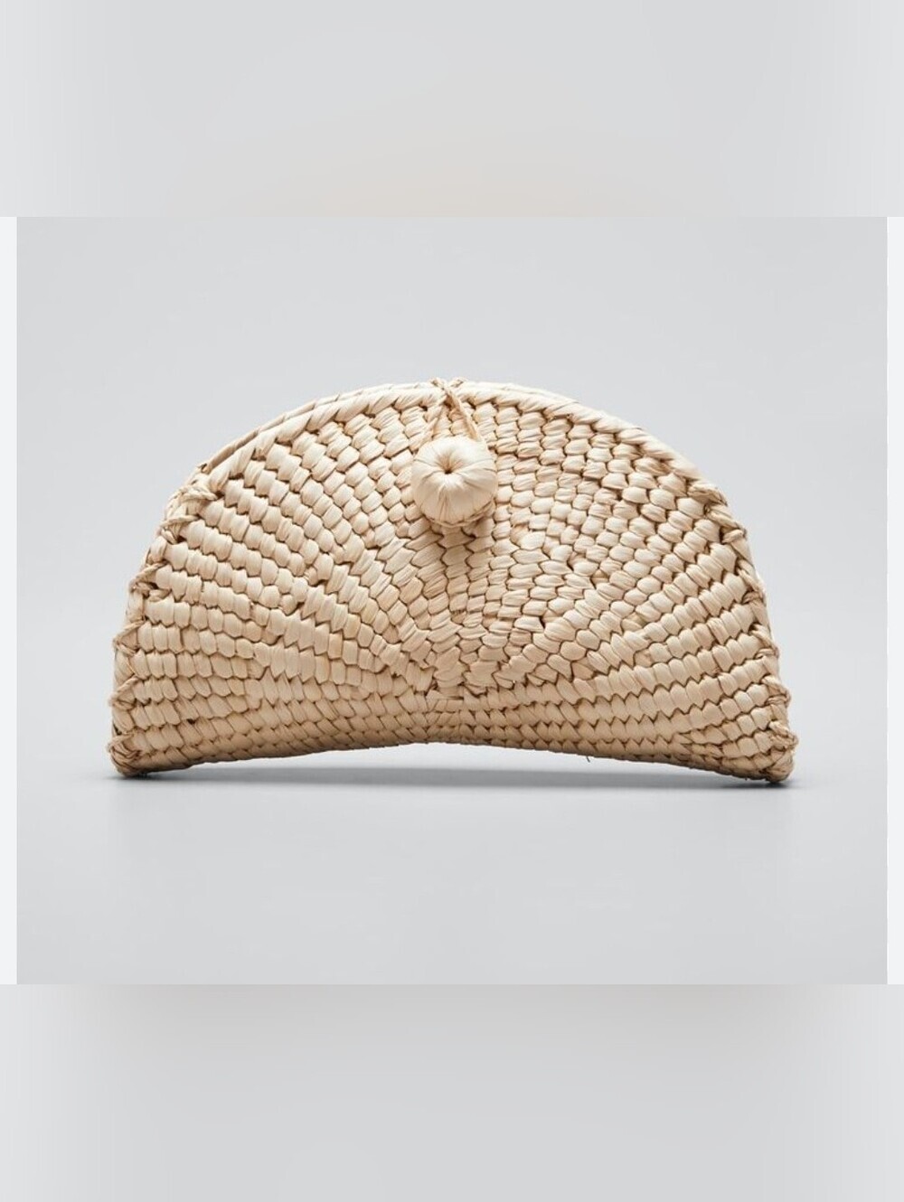 Alma Woven Half-Moon Straw Clutch - Natural.
